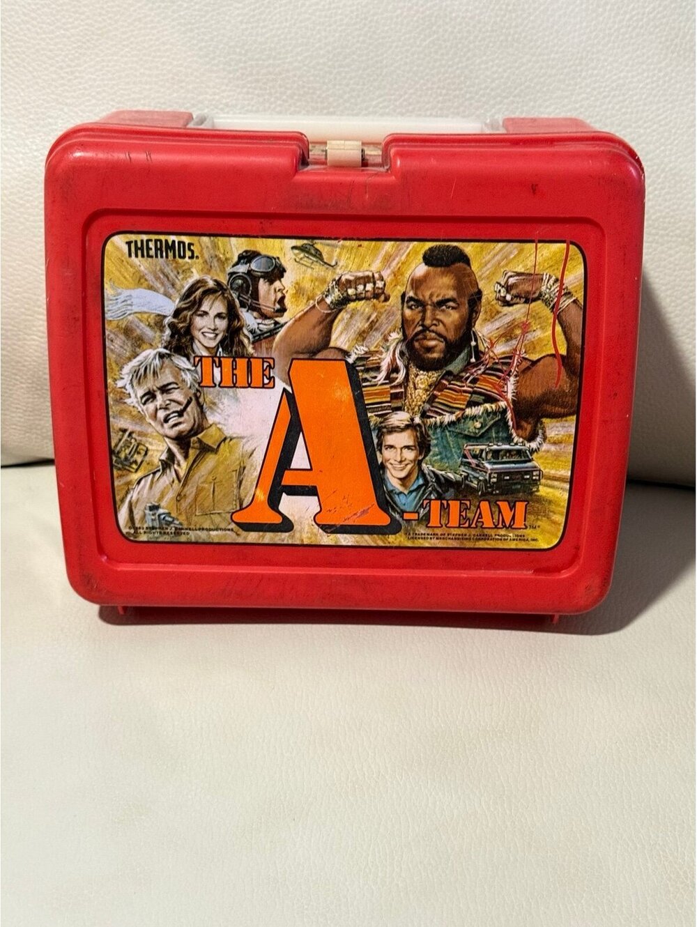 Vintage 1983 "The A-Team" Red Plastic Lunchbox (Thermos Brand)